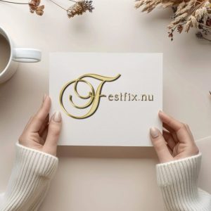 Festfix.nu text med bild på en kaffekopp och som tar dig till om oss