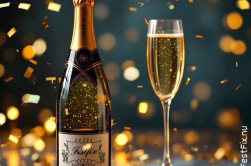 Bilden visar en Champagne flaska, ett glas bubbel och konfetti. En nyårskväll med utvalt tema.